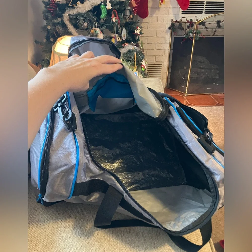 Adidas blue gray and black duffle bag